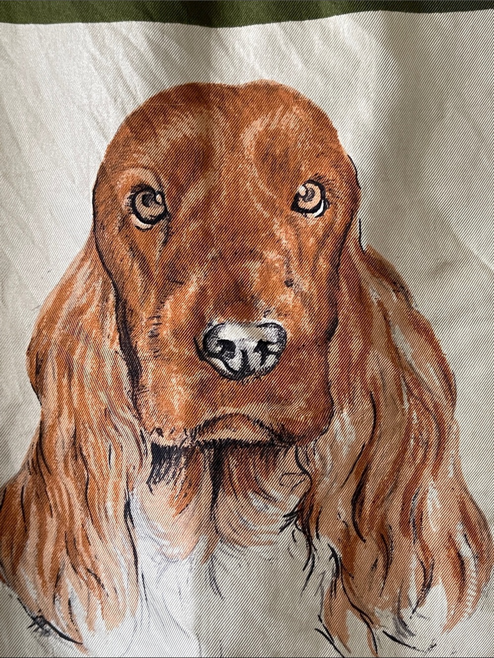 Vintage KERIER Silk Olive Green Dog Portraits Square Scarf - Picture 3 of 7